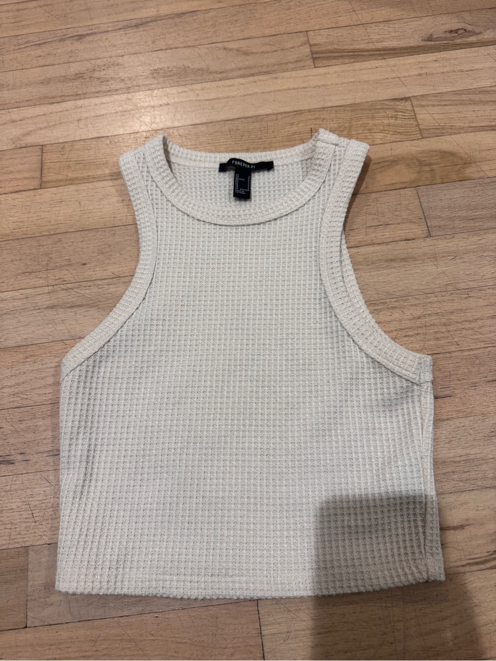 Forever 21 Cream Waffle Knit Cropped Tank Top
